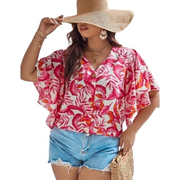 ❤️ 🆕 SHEIN vcay Curve butterfly sleeve blouse Size 1XL - Picture 1 of 5